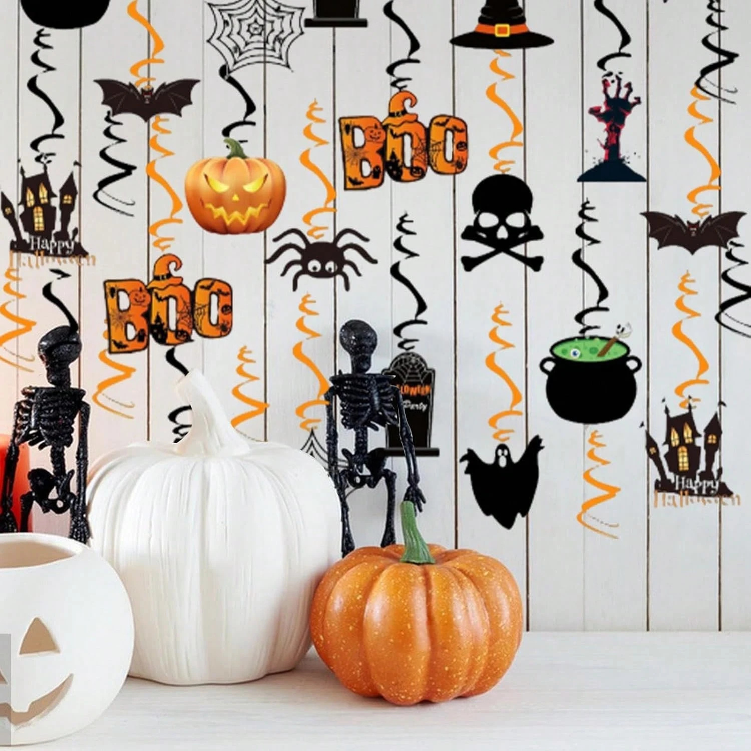 36-Piece Halloween Hanging Swirl Decorations with Ghosts, Pumpkins and Bats - Image 7