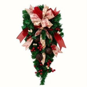 Candy cane teardrop door swag with green foliage