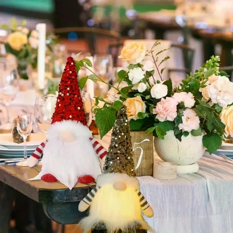 Light up gnome figures wearing glitter sequin hats, view 3