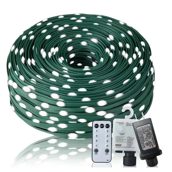 Long outdoor Christmas rope light coiled on its reel, view 2