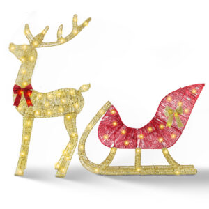 Lighted reindeer and sleigh yard display with eight lighting modes