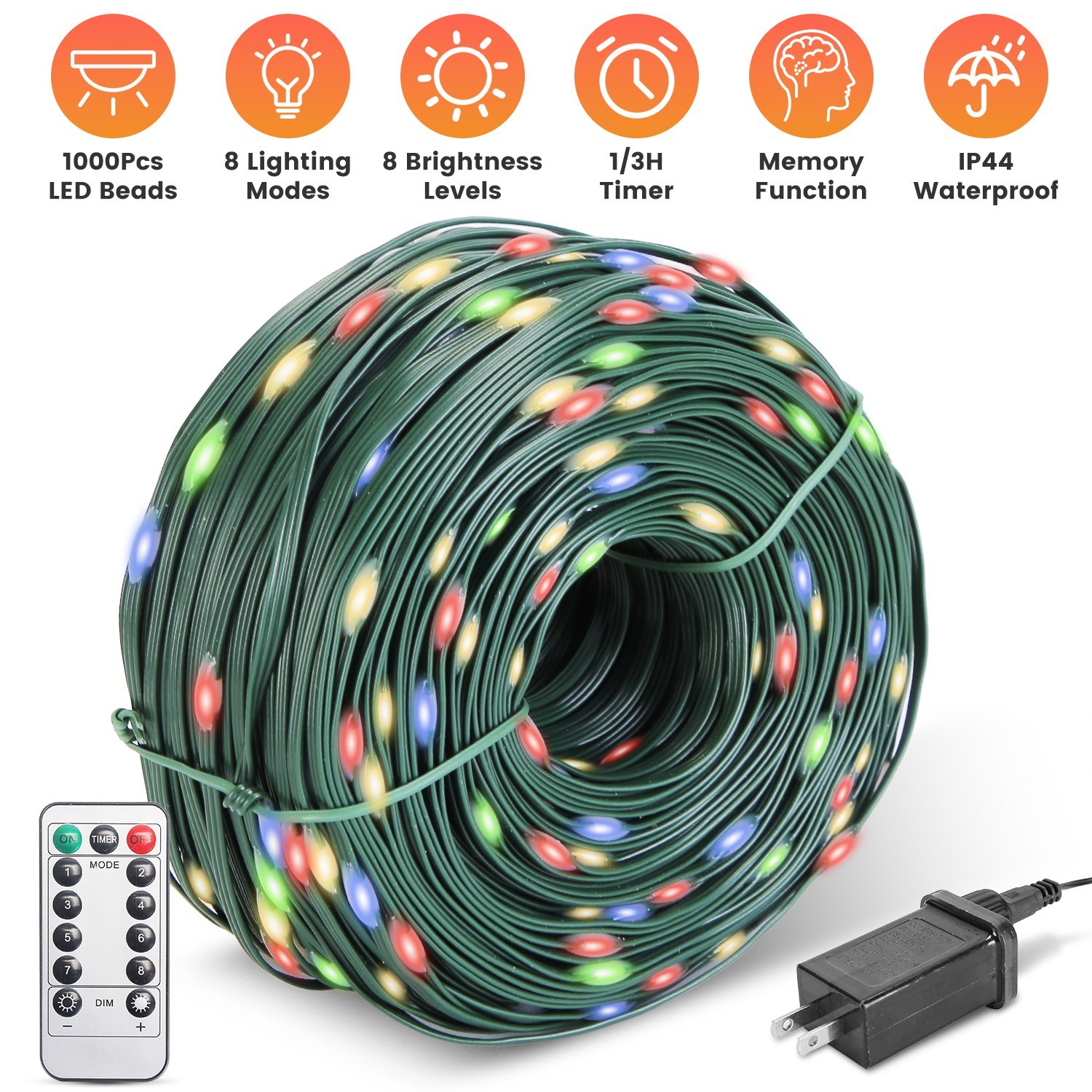 Very long Christmas string light strand with a remote and timer