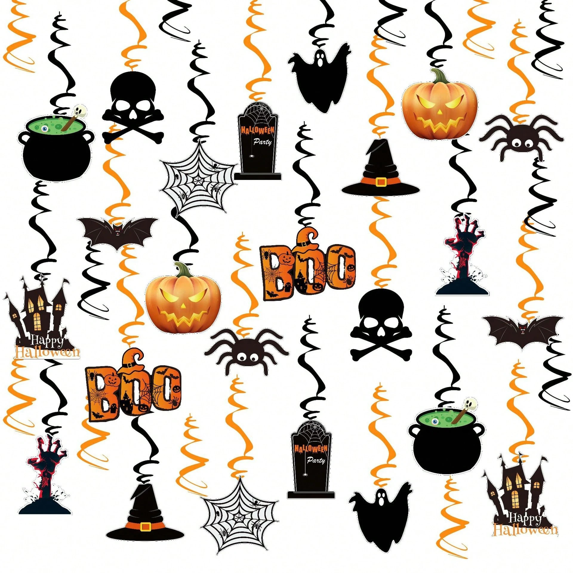 36-Piece Halloween Hanging Swirl Decorations with Ghosts, Pumpkins and Bats - Image 9