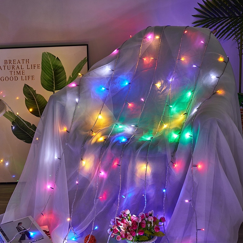 LED icicle curtain lights with a link through plug, view 3