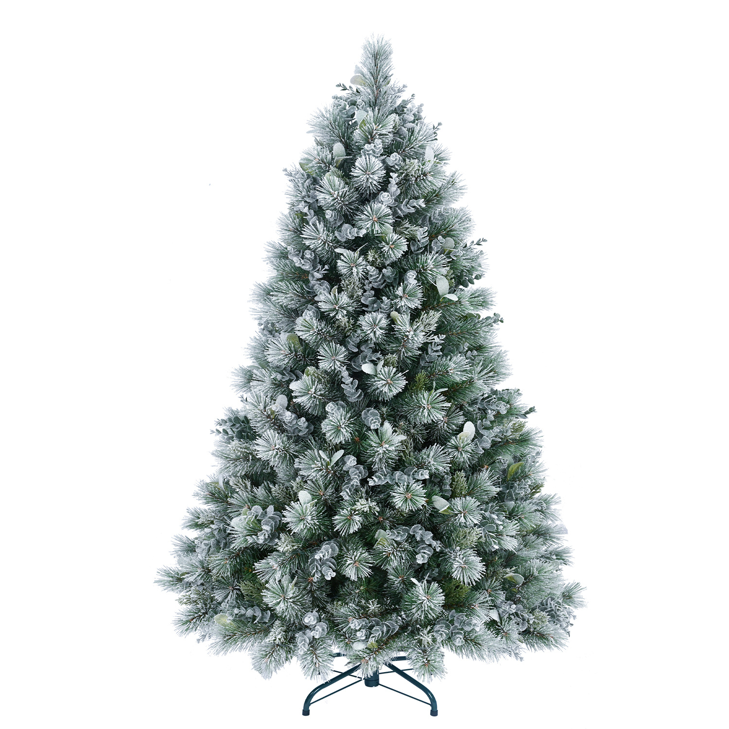 Snow flocked artificial Christmas tree with hard needle tips, view 2