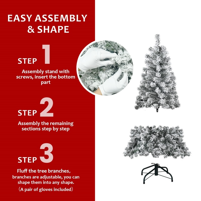 Snow flocked artificial Christmas tree on a foldable base, view 5
