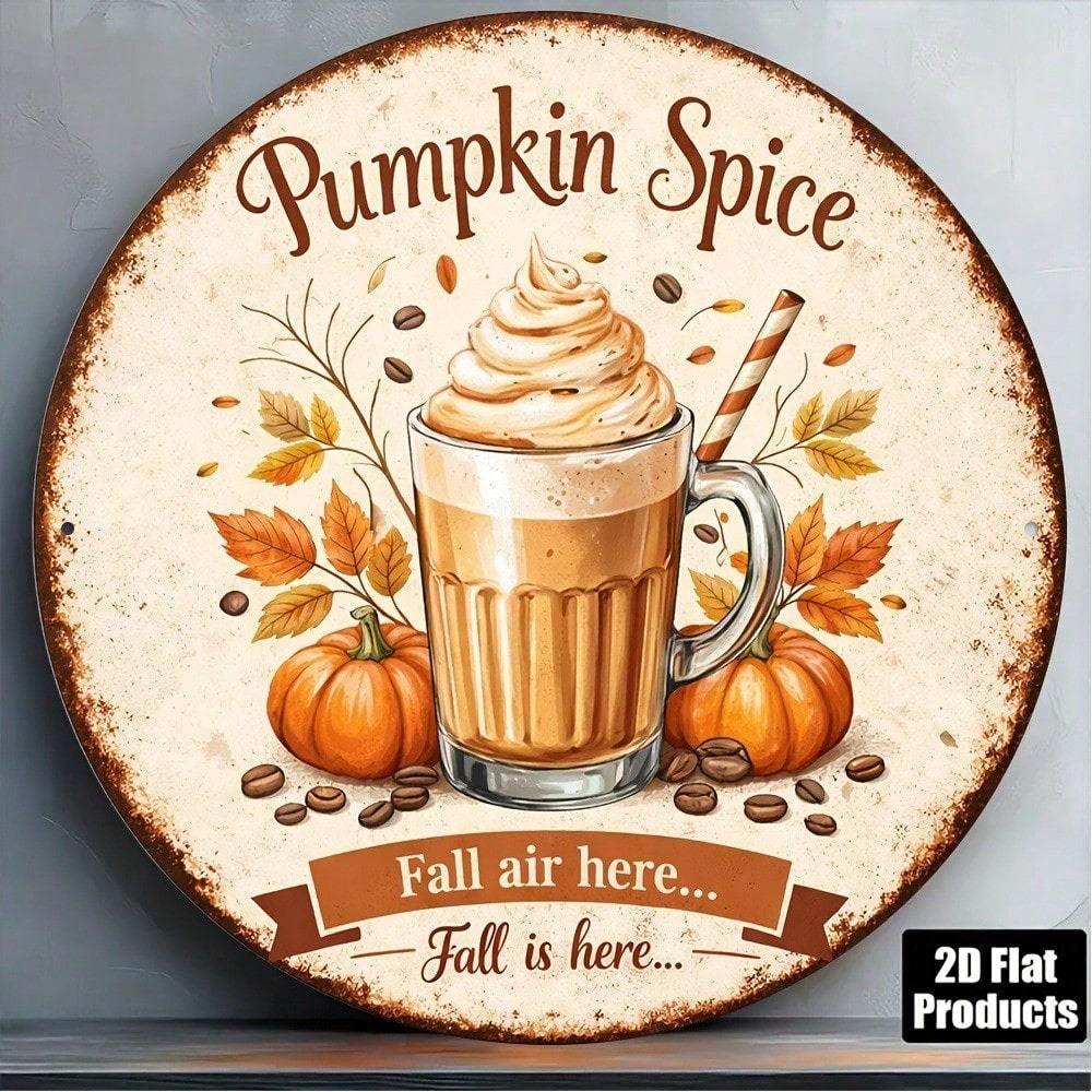 Vintage Pumpkin Spice Latte Round Sign, Retro Autumn Wall Decor - Image 5