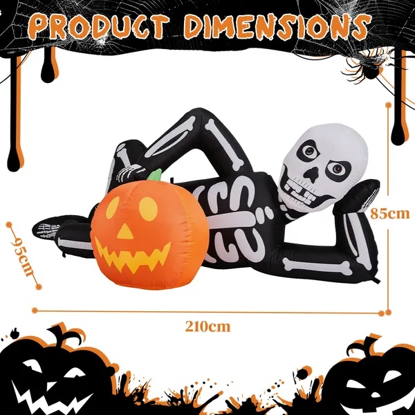 7 ft Inflatable Lying Skeleton with 7 Built-In LED Lights - Image 4