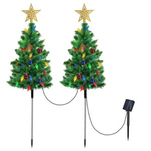 Pair of solar Christmas tree path lights with eight lighting modes