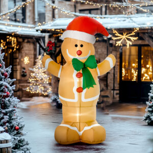 Inflatable gingerbread man yard decoration lit from within