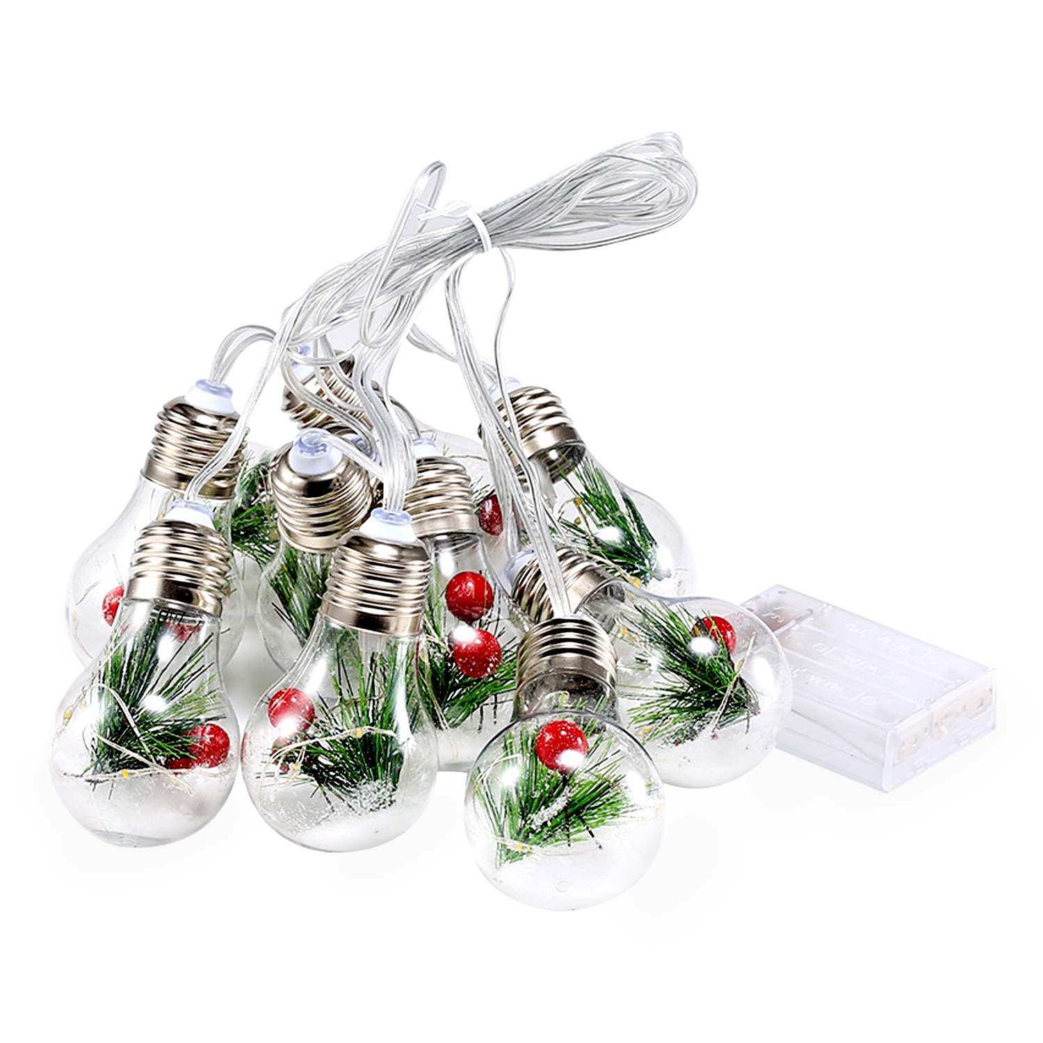 Battery powered string lights with ten small snow globes along the strand, view 2