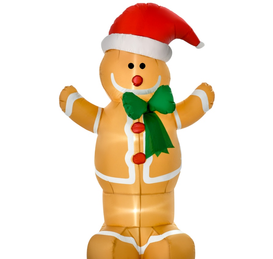Inflatable gingerbread man yard decoration lit from within, view 2