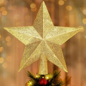 Gold glitter five point star Christmas tree topper