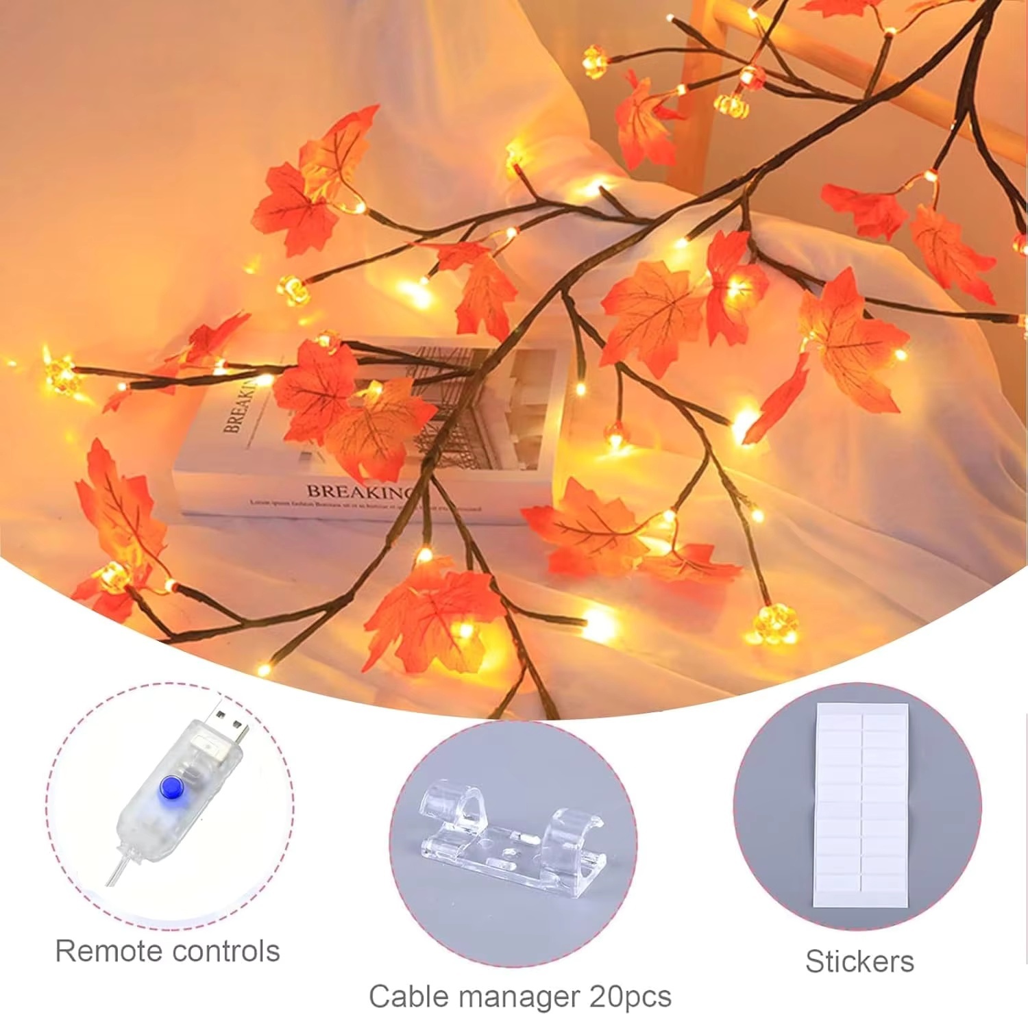 Autumn Maple Vine Lights, USB Powered, Waterproof - Image 4