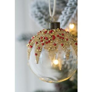 Set of glitter finished glass Christmas ball ornaments