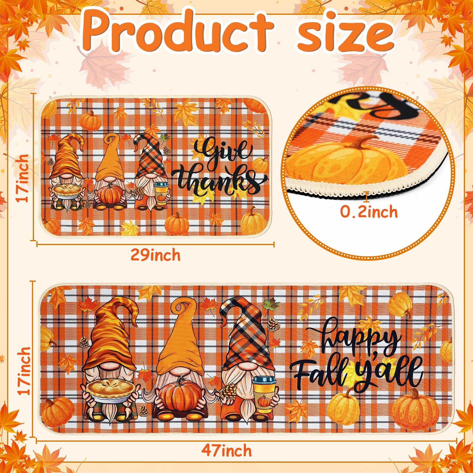 Fall Kitchen Mat Set of 2, Maple Leaf Autumn Rugs - Image 7