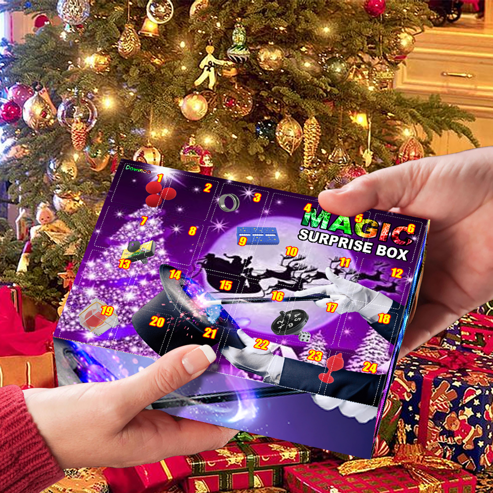 Magic trick advent calendar with a surprise behind each of 24 days, view 2