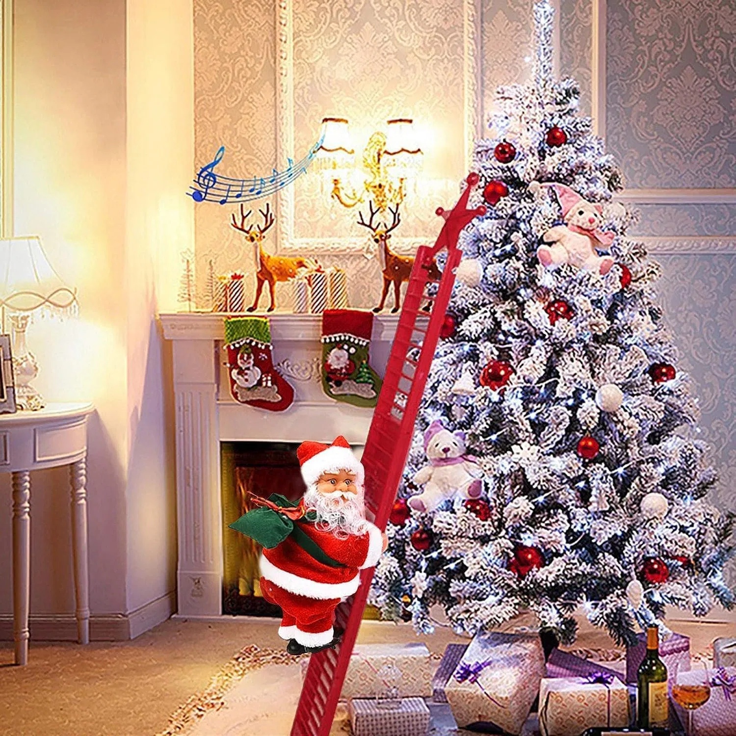 Battery operated Santa figure that climbs a ladder, view 4