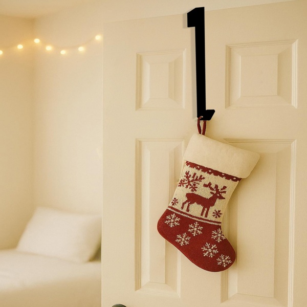 Black metal over the door hanger for a wreath and stockings, view 2