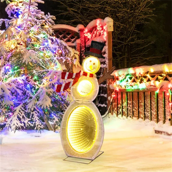 Lighted snowman yard figure on a metal stand, view 3