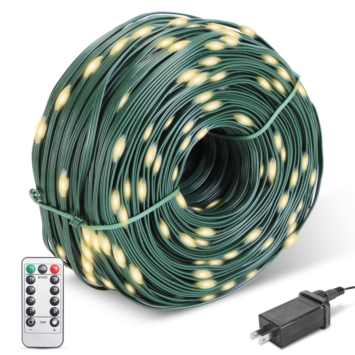 Very long Christmas string light strand with a remote and timer, view 2