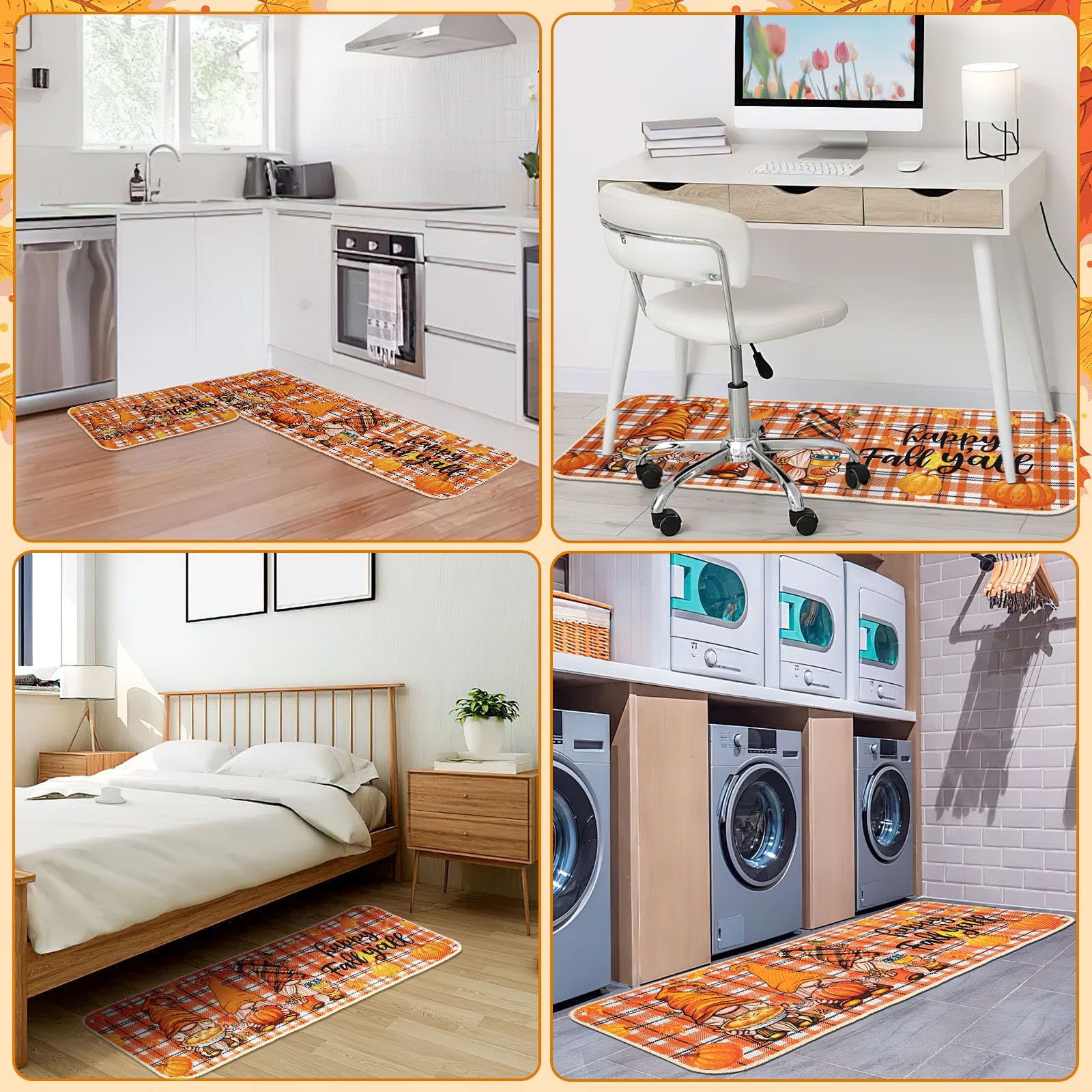 Fall Kitchen Mat Set of 2, Maple Leaf Autumn Rugs - Image 4