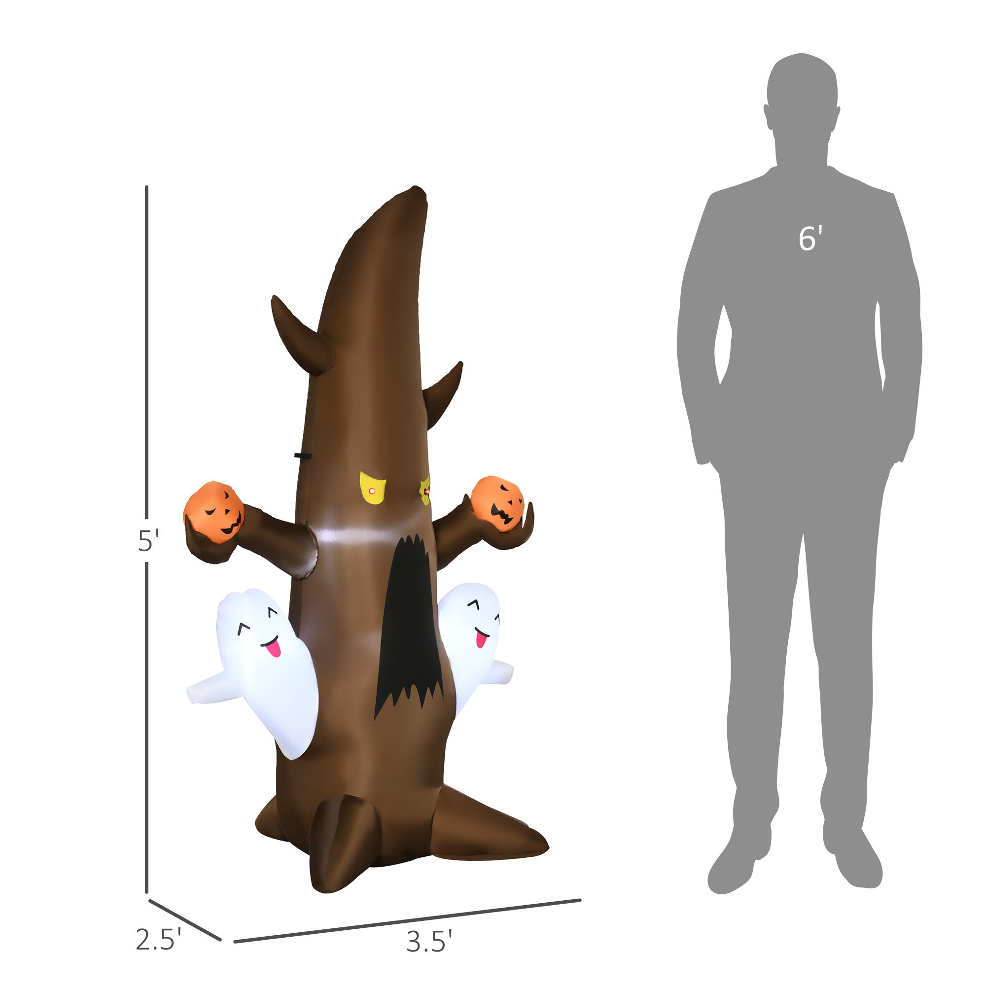 Halloween Inflatable Ghost Tree with Pumpkins, 5 Piece LED Yard Decor - Image 7
