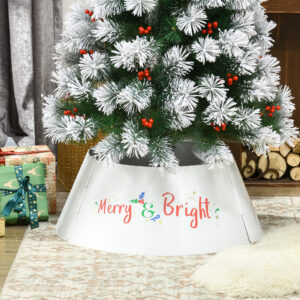 White steel Christmas tree collar printed Merry and Bright