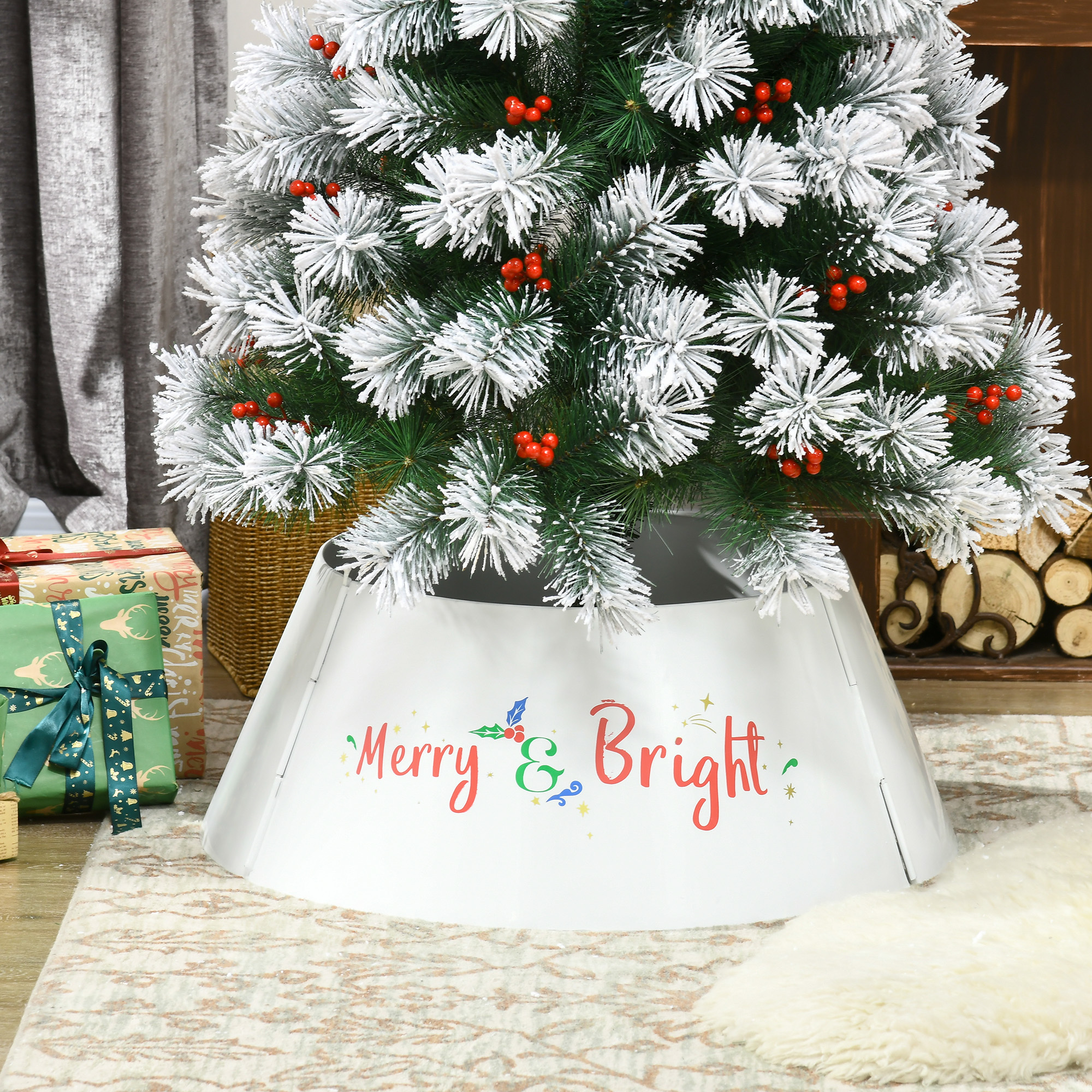White steel Christmas tree collar printed Merry and Bright