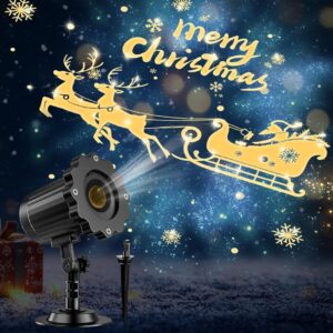 Christmas motion projector casting a Santa and sleigh scene onto a wall