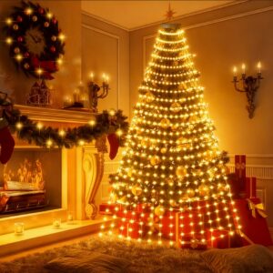 Bundle of Christmas tree light strands with a remote control