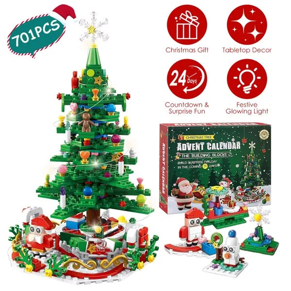 Building block advent calendar that assembles a lit Christmas tree, view 2