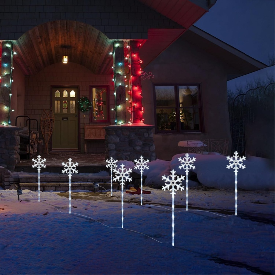 Solar snowflake pathway light stakes with white LEDs, view 3