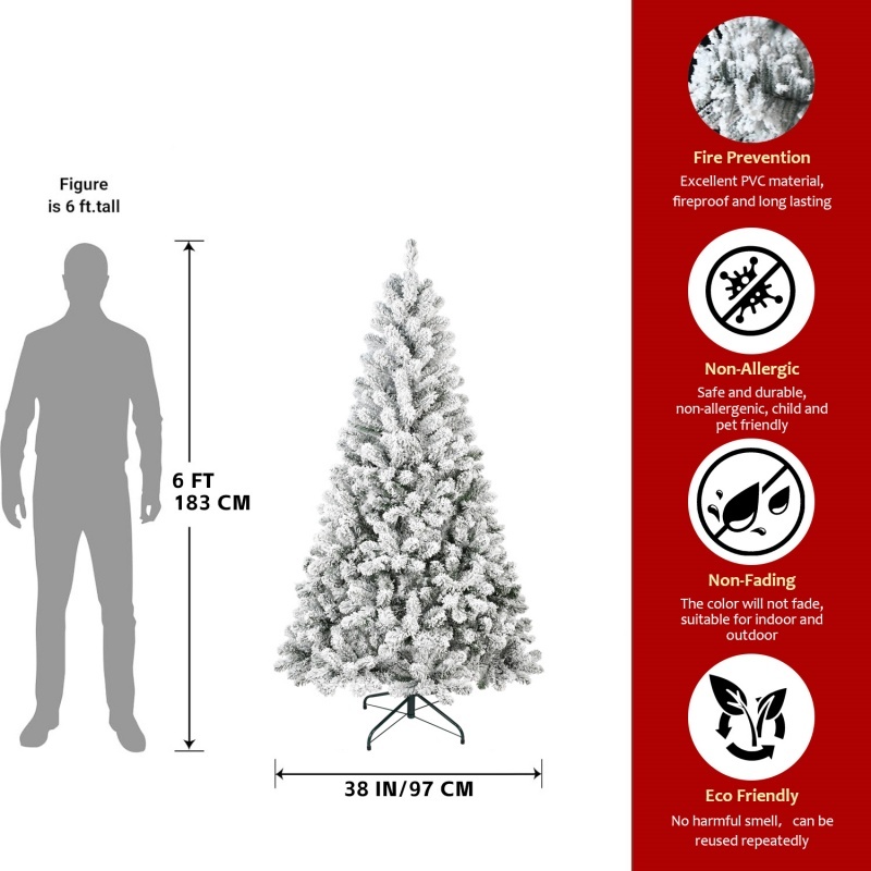 Snow flocked artificial Christmas tree on a foldable base, view 9