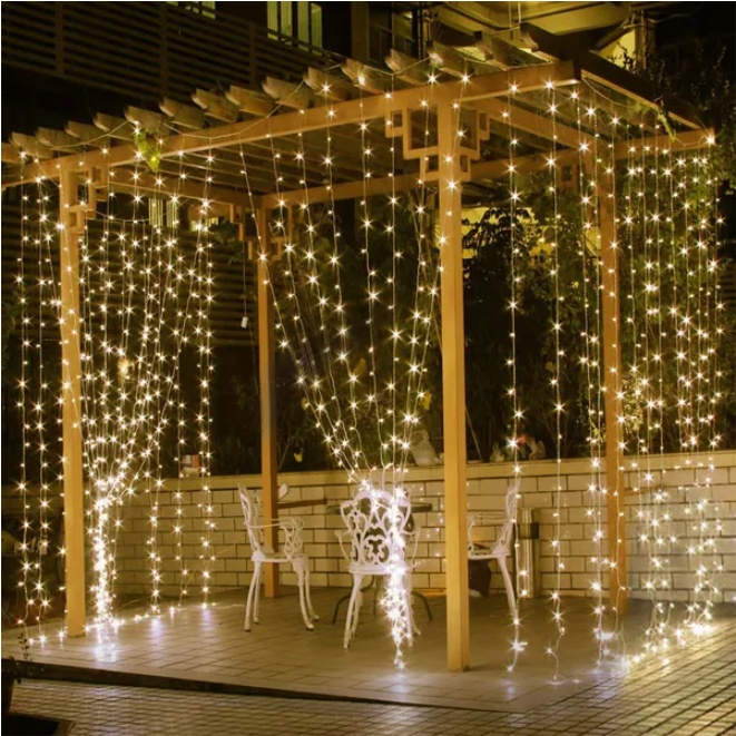 Warm white LED string lights on a long weatherproof strand, view 3